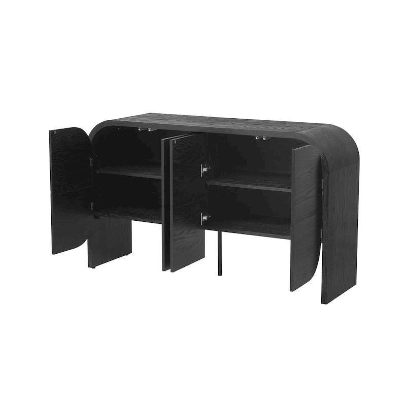 Sideboard aus Holz mit geschwungenen Kanten und verstellbaren Einlegeböden