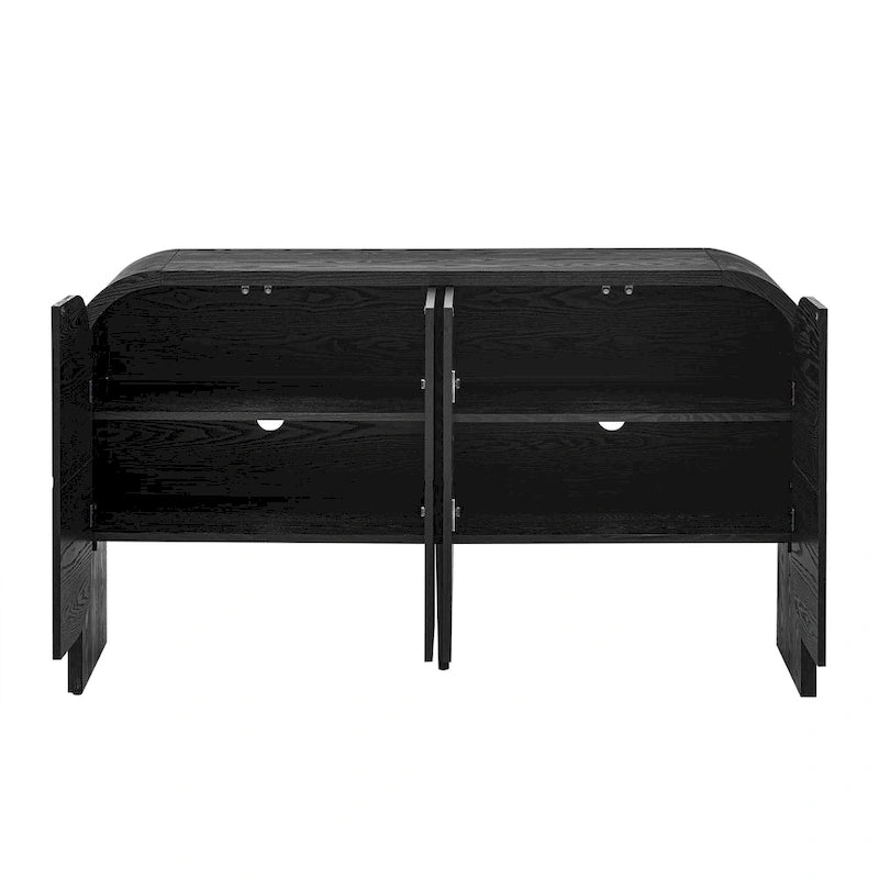 Sideboard aus Holz mit geschwungenen Kanten und verstellbaren Einlegeböden