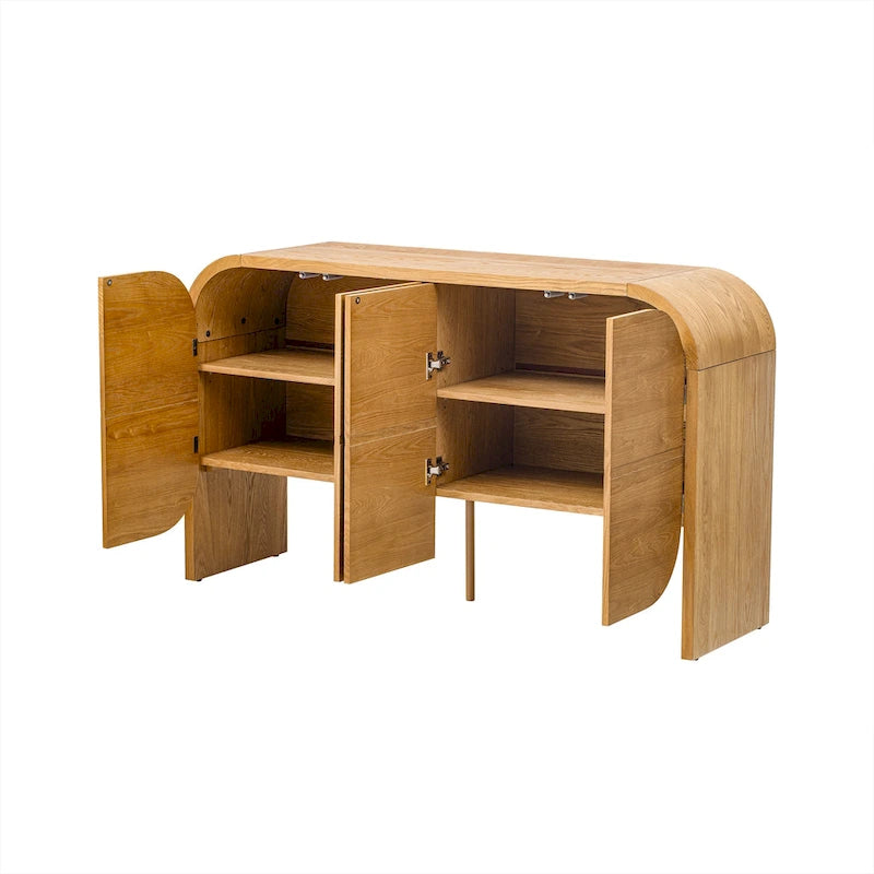 Sideboard aus Holz mit geschwungenen Kanten und verstellbaren Einlegeböden
