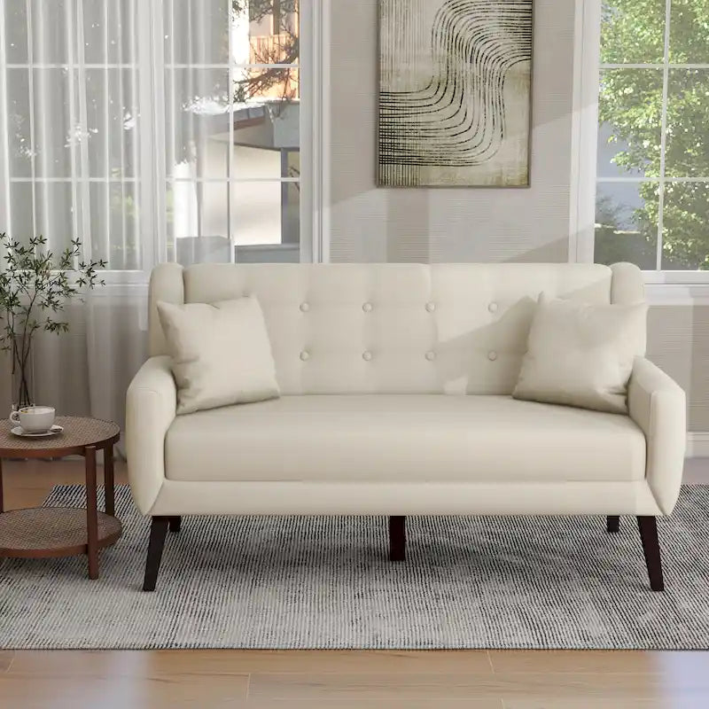 Pikowana dwuosobowa sofa z lnu i bawełny z poduszkami