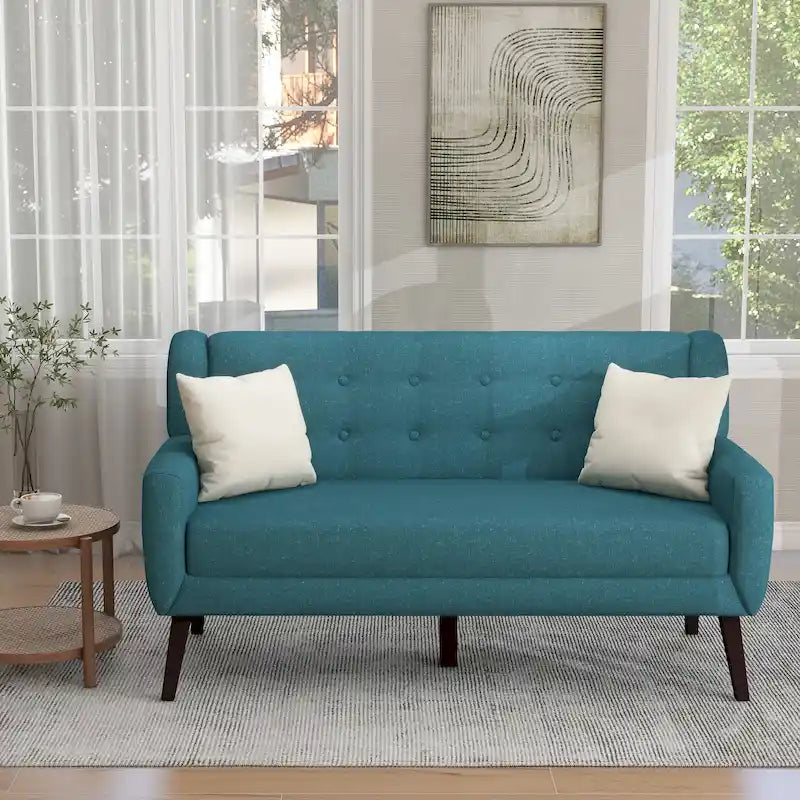 Pikowana dwuosobowa sofa z lnu i bawełny z poduszkami