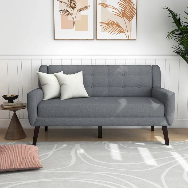 Pikowana dwuosobowa sofa z lnu i bawełny z poduszkami