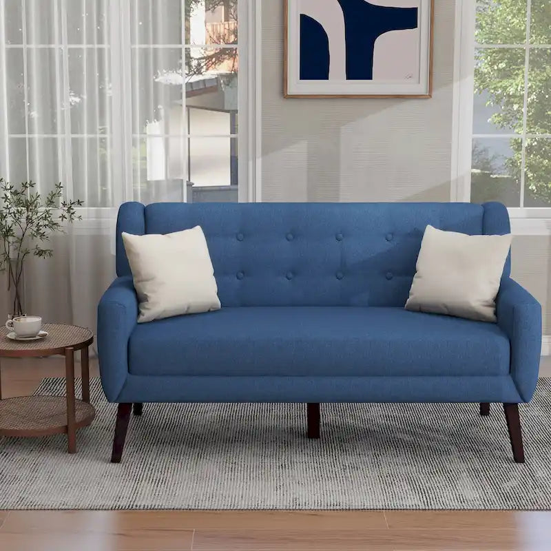 Gesteuertes Zwei­personen-Sofa aus Leinen/Baumwolle mit Kissen