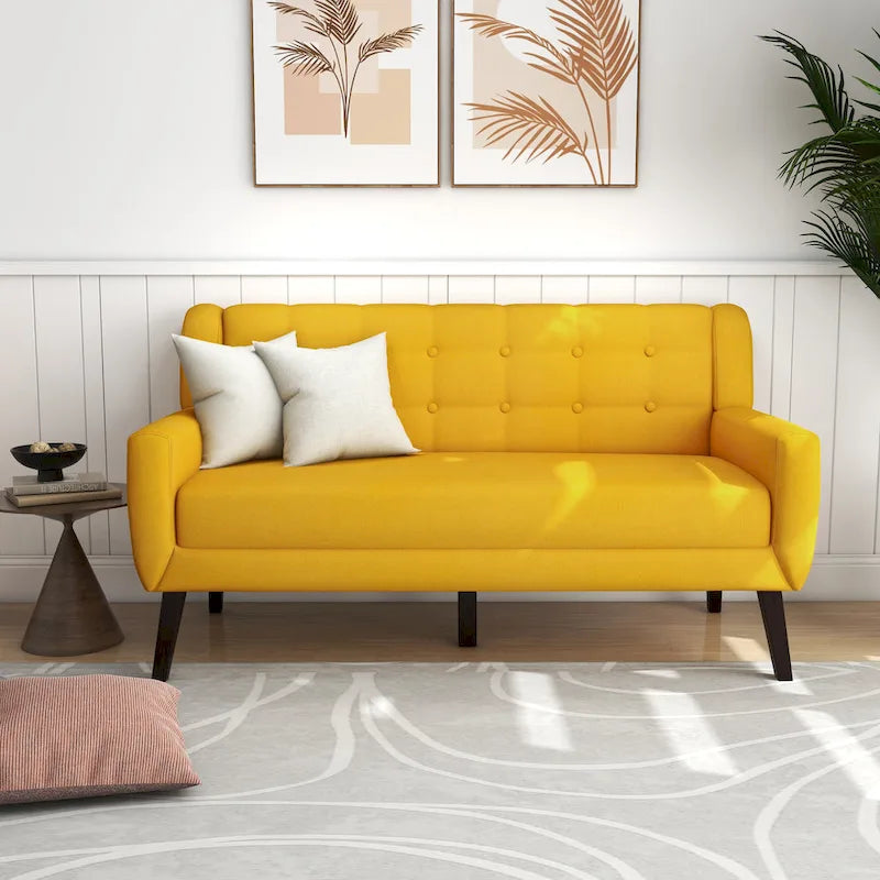 Gesteuertes Zwei­personen-Sofa aus Leinen/Baumwolle mit Kissen