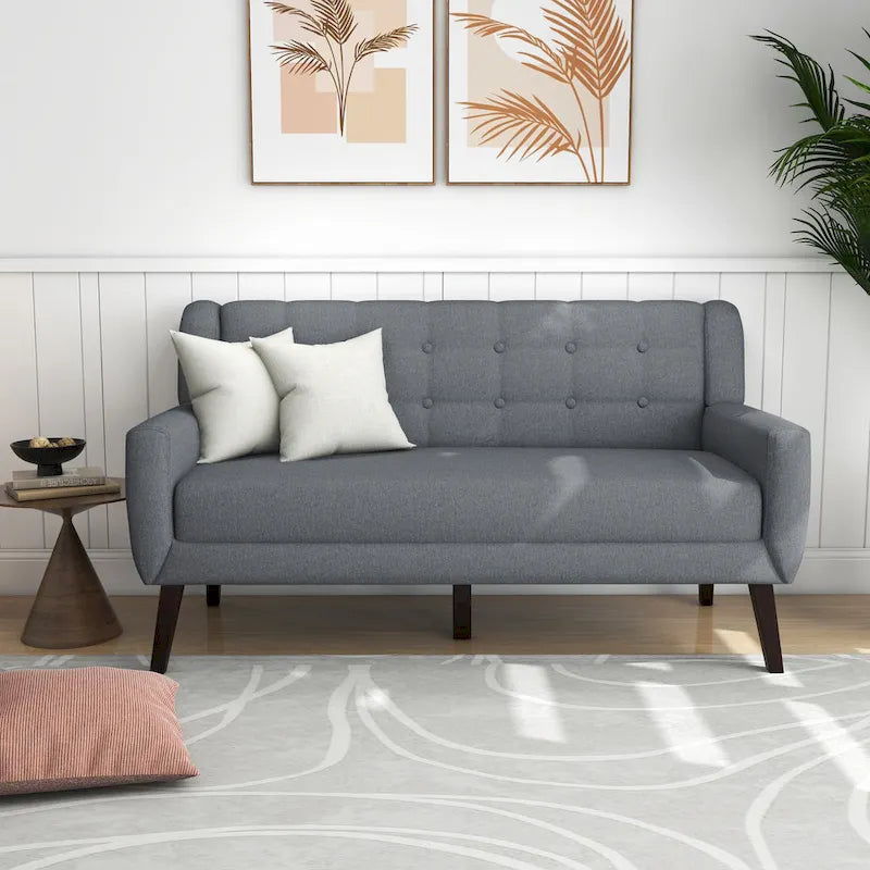 Gesteuertes Zwei­personen-Sofa aus Leinen/Baumwolle mit Kissen