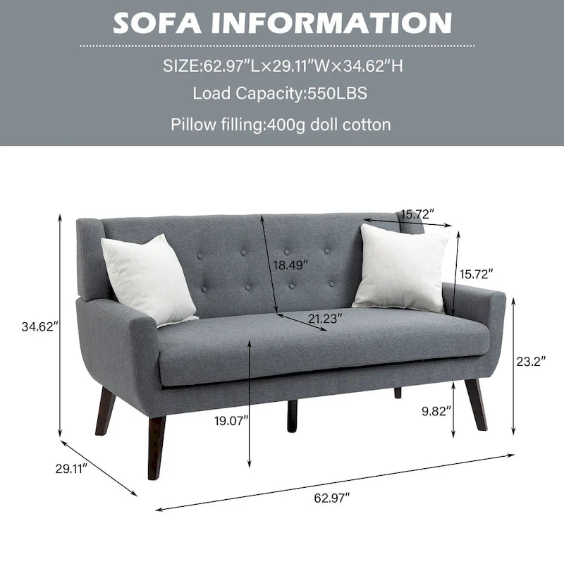Gesteuertes Zwei­personen-Sofa aus Leinen/Baumwolle mit Kissen