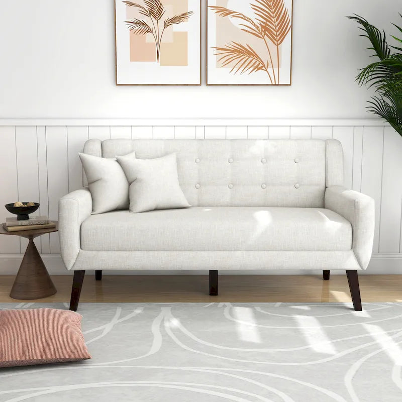 Gesteuertes Zwei­personen-Sofa aus Leinen/Baumwolle mit Kissen