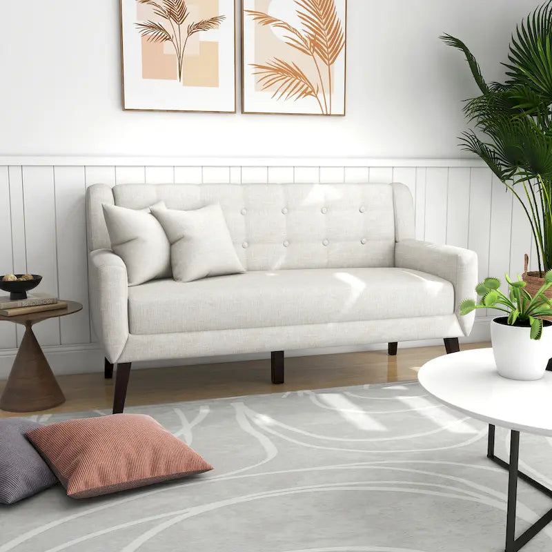 Gesteuertes Zwei­personen-Sofa aus Leinen/Baumwolle mit Kissen