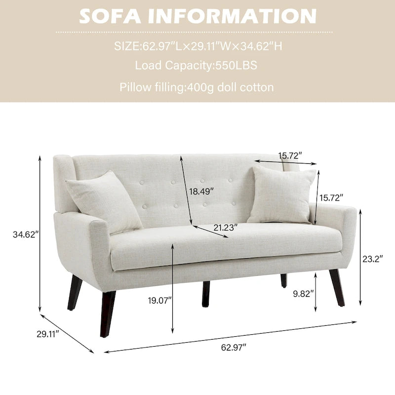 Gesteuertes Zwei­personen-Sofa aus Leinen/Baumwolle mit Kissen