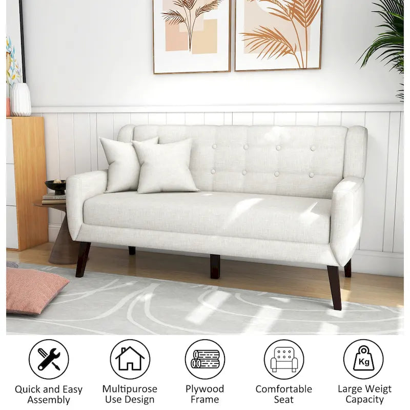 Gesteuertes Zwei­personen-Sofa aus Leinen/Baumwolle mit Kissen