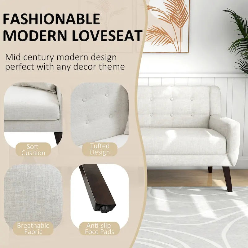 Gesteuertes Zwei­personen-Sofa aus Leinen/Baumwolle mit Kissen