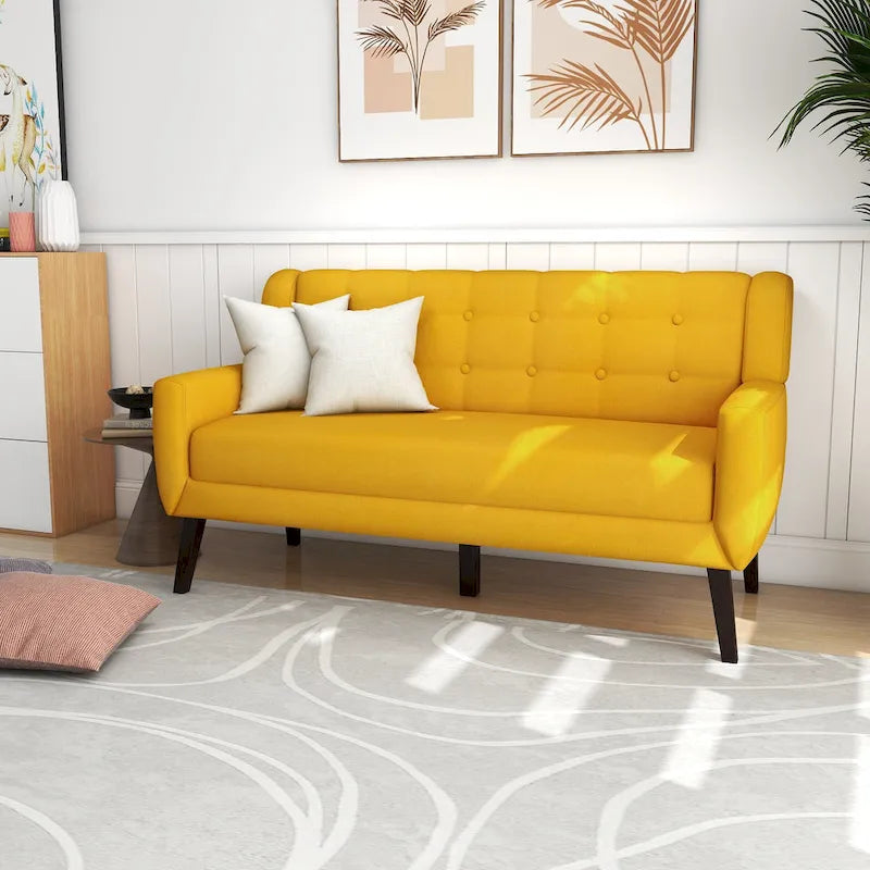 Gesteuertes Zwei­personen-Sofa aus Leinen/Baumwolle mit Kissen