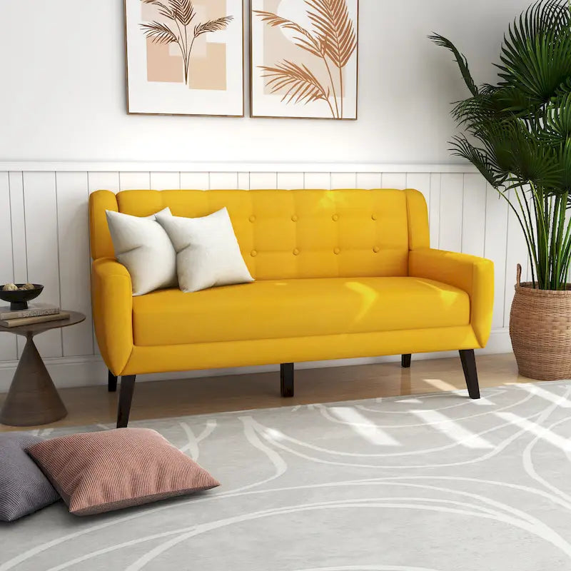 Gesteuertes Zwei­personen-Sofa aus Leinen/Baumwolle mit Kissen