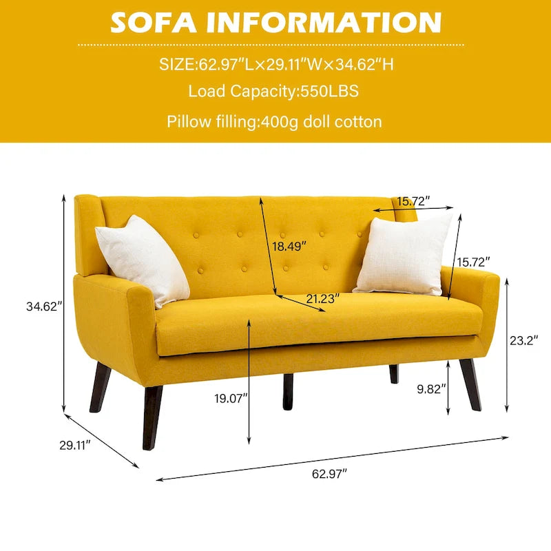 Gesteuertes Zwei­personen-Sofa aus Leinen/Baumwolle mit Kissen