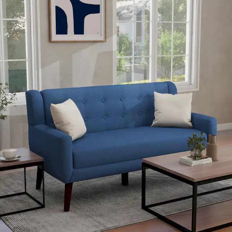 Gesteuertes Zwei­personen-Sofa aus Leinen/Baumwolle mit Kissen