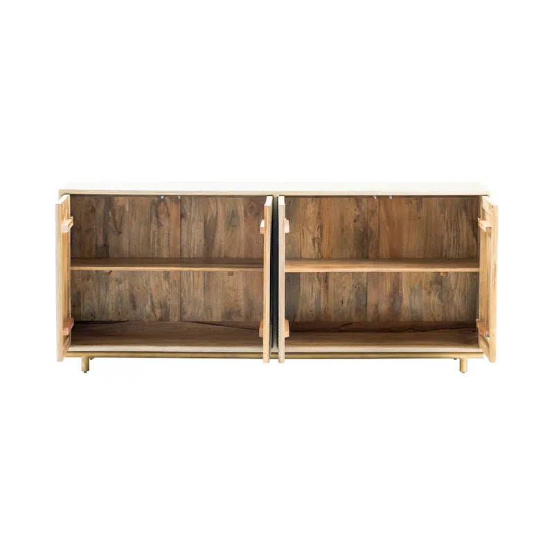 Credenza buffet in legno con quattro ante beige, mobile contenitore per la sala da pranzo