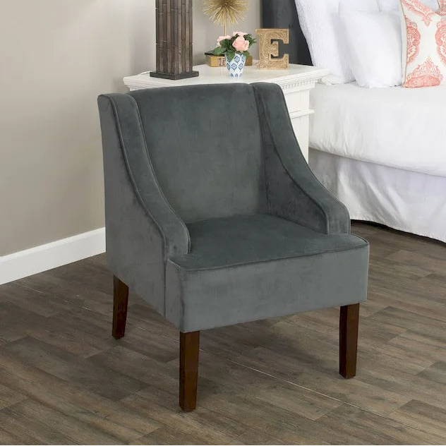 Gepolsterter Akzent-Sessel mit Samtbezug und Beinen aus Massivholz, Wohnzimmerstuhl im Mid-Century-Stil
