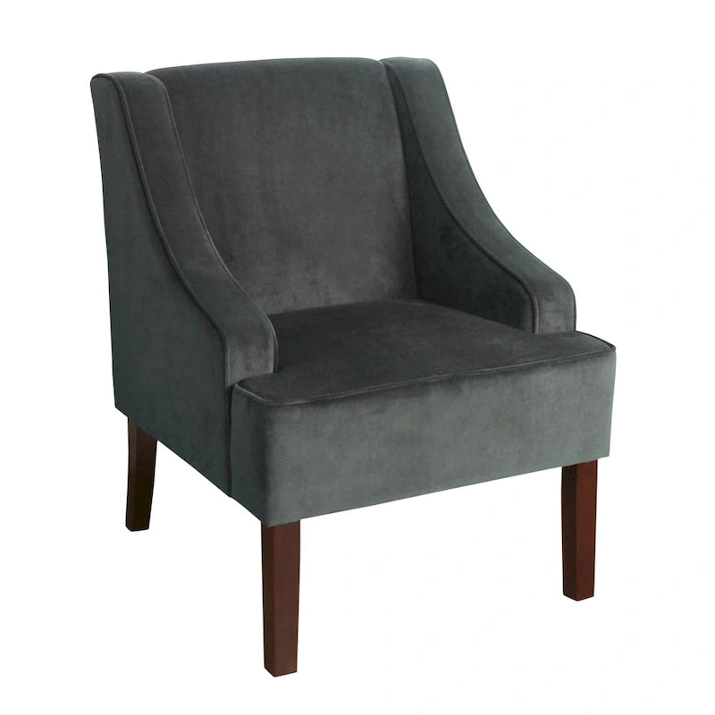 Gepolsterter Akzent-Sessel mit Samtbezug und Beinen aus Massivholz, Wohnzimmerstuhl im Mid-Century-Stil