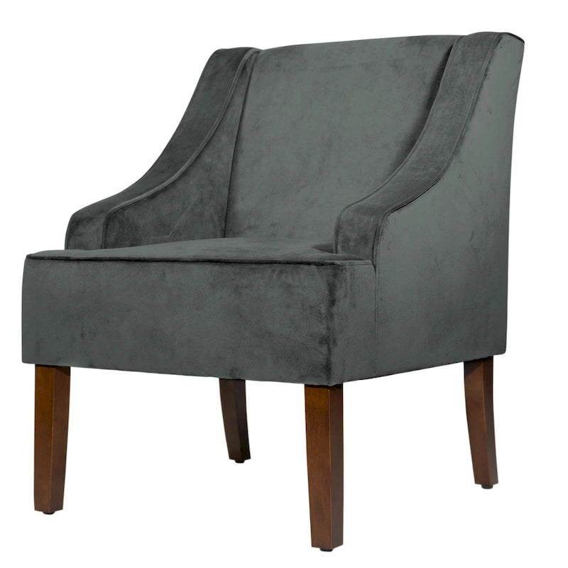 Gepolsterter Akzent-Sessel mit Samtbezug und Beinen aus Massivholz, Wohnzimmerstuhl im Mid-Century-Stil