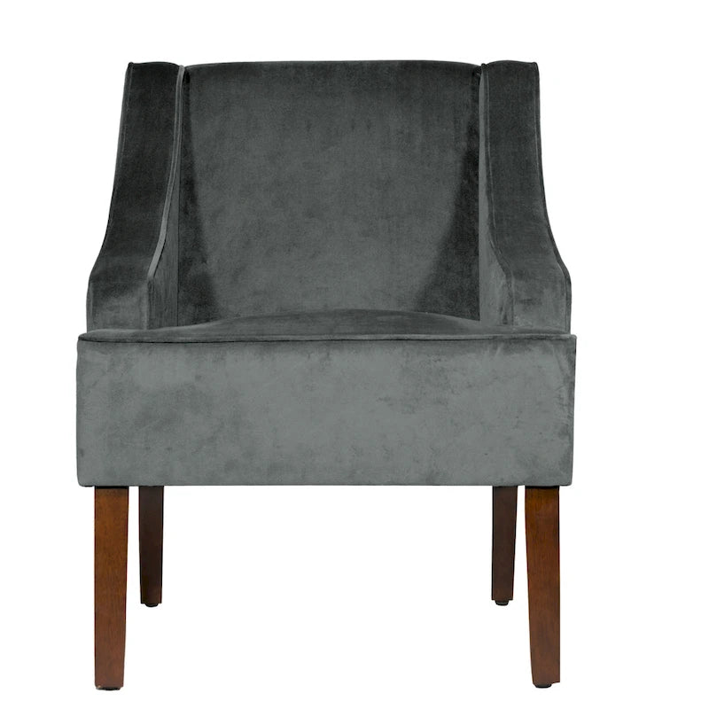 Gepolsterter Akzent-Sessel mit Samtbezug und Beinen aus Massivholz, Wohnzimmerstuhl im Mid-Century-Stil
