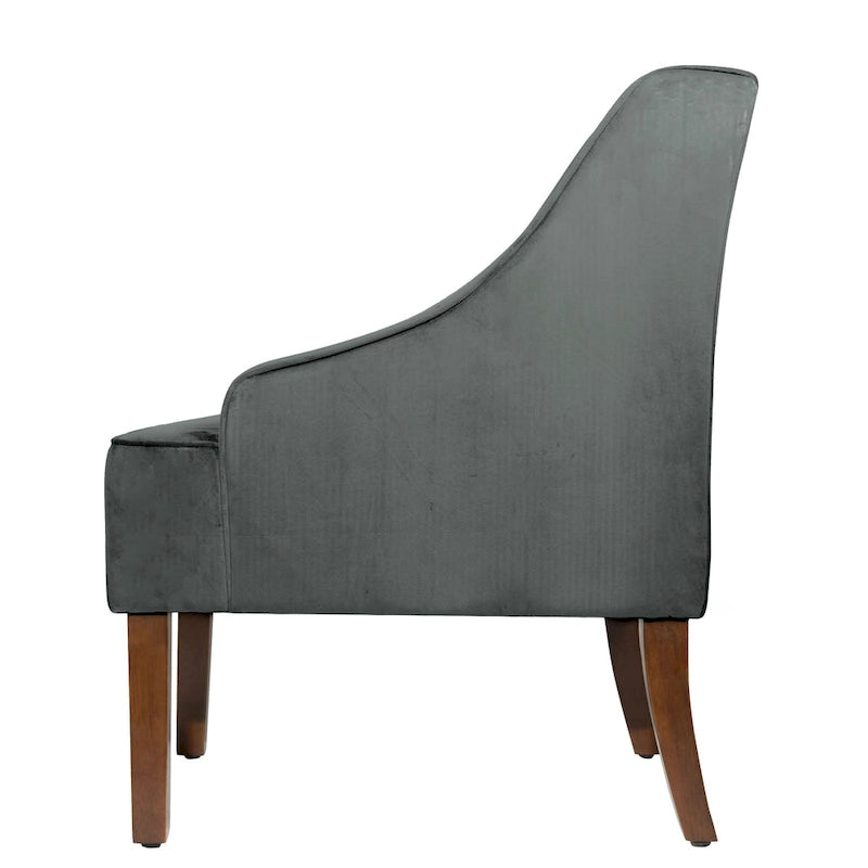 Gepolsterter Akzent-Sessel mit Samtbezug und Beinen aus Massivholz, Wohnzimmerstuhl im Mid-Century-Stil