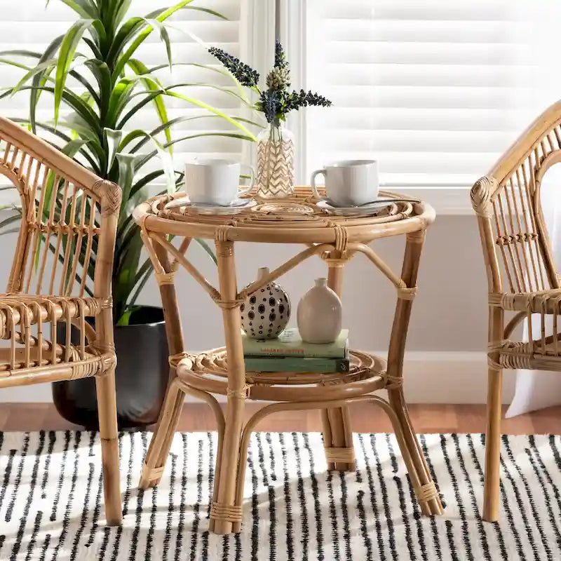 Moderner Boho-Couchtisch aus naturbraunem Rattan