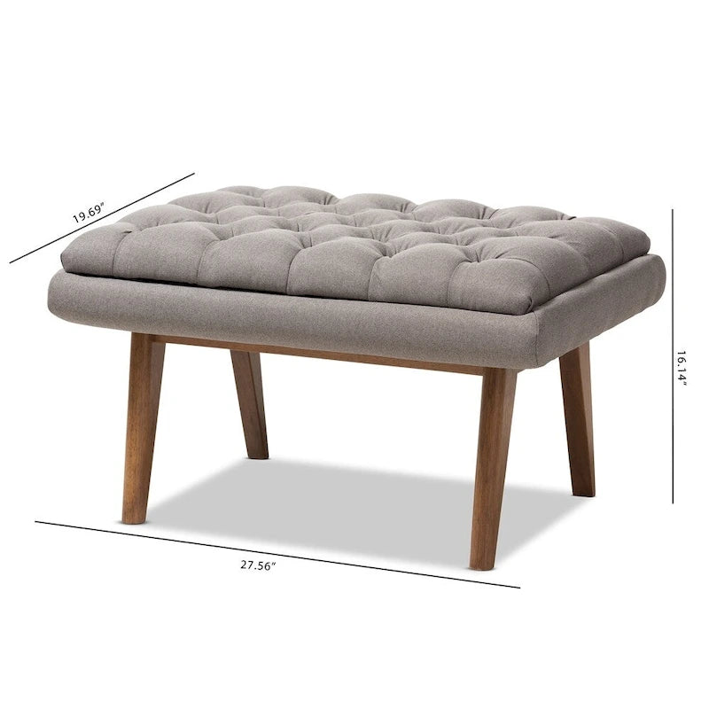Polsterhocker im Mid-Century-Modern-Stil mit Fußstütze, Massivholzbeinen und als Akzentsitz fürs Wohnzimmer