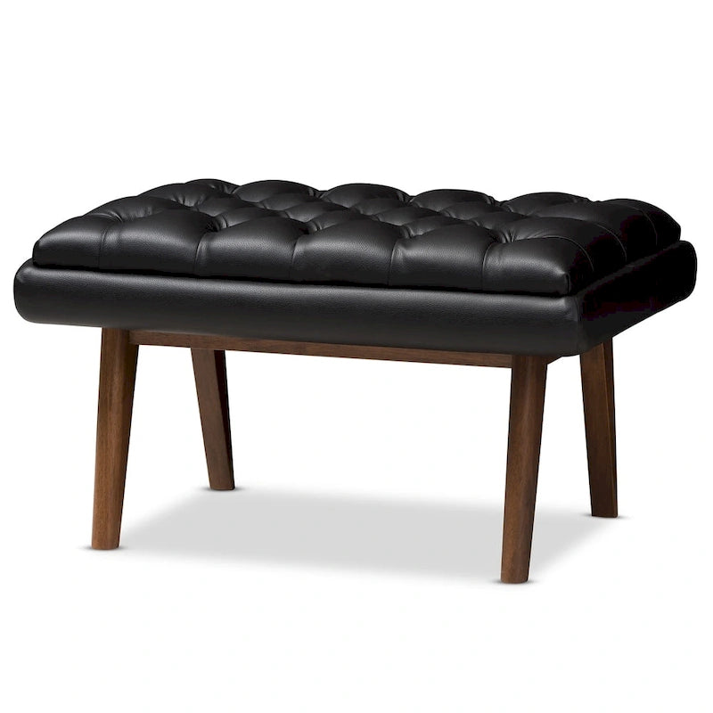 Polsterhocker im Mid-Century-Modern-Stil mit Fußstütze, Massivholzbeinen und als Akzentsitz fürs Wohnzimmer
