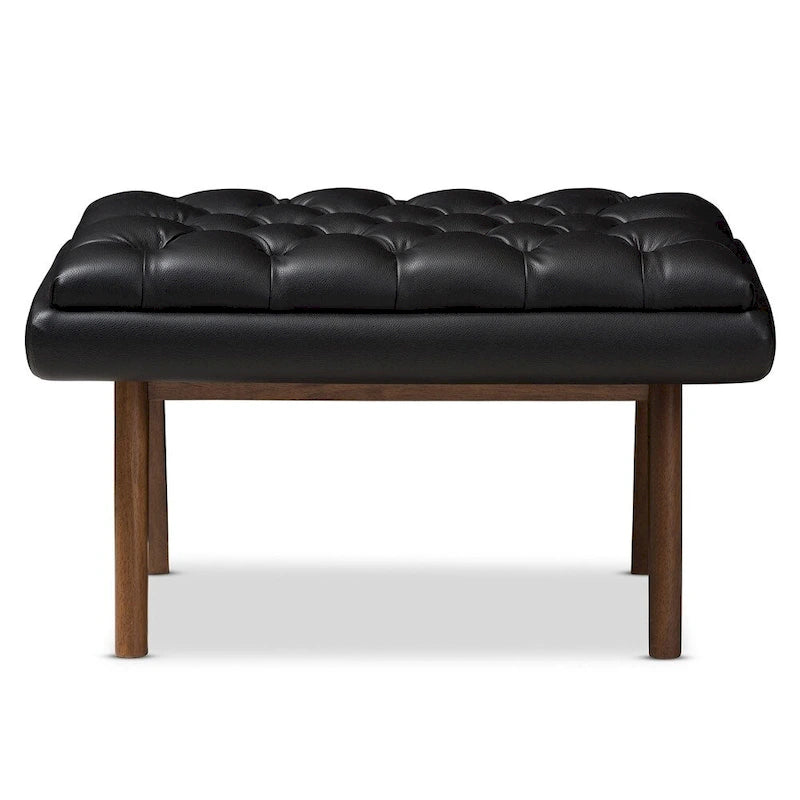 Polsterhocker im Mid-Century-Modern-Stil mit Fußstütze, Massivholzbeinen und als Akzentsitz fürs Wohnzimmer