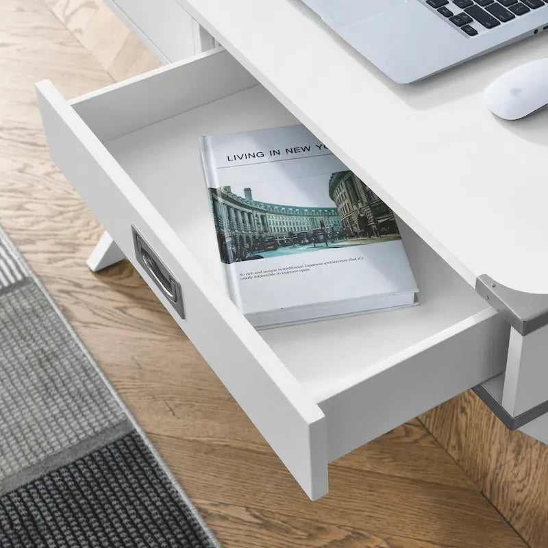Scrivania per computer in legno massello con cassetti