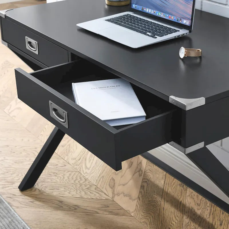 Scrivania per computer in legno massello con cassetti