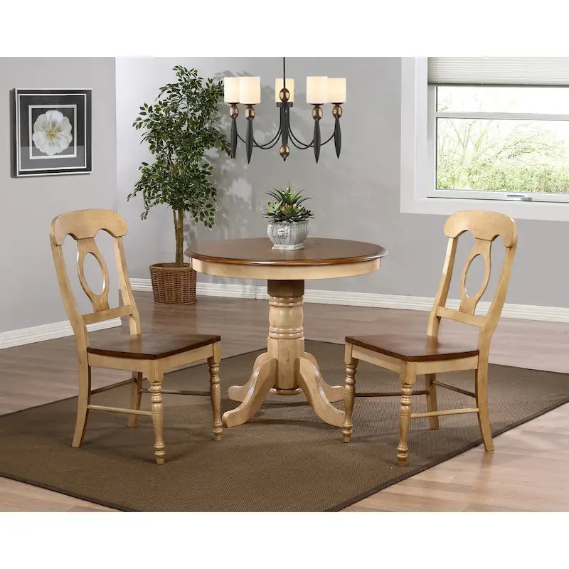 Beistellstuhl in Used-Zweifarbton Hellcreme-Weizen mit warmem Pekannussbraun (2er-Set) - 23L x 18.5B x 38H