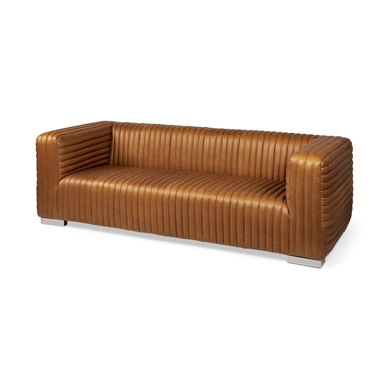 Sofa mit Cognac-Echtlederbezug - 86.6L x 38.6B x 26.4H