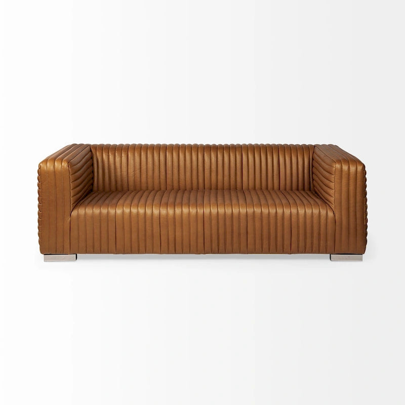 Sofa mit Cognac-Echtlederbezug - 86.6L x 38.6B x 26.4H