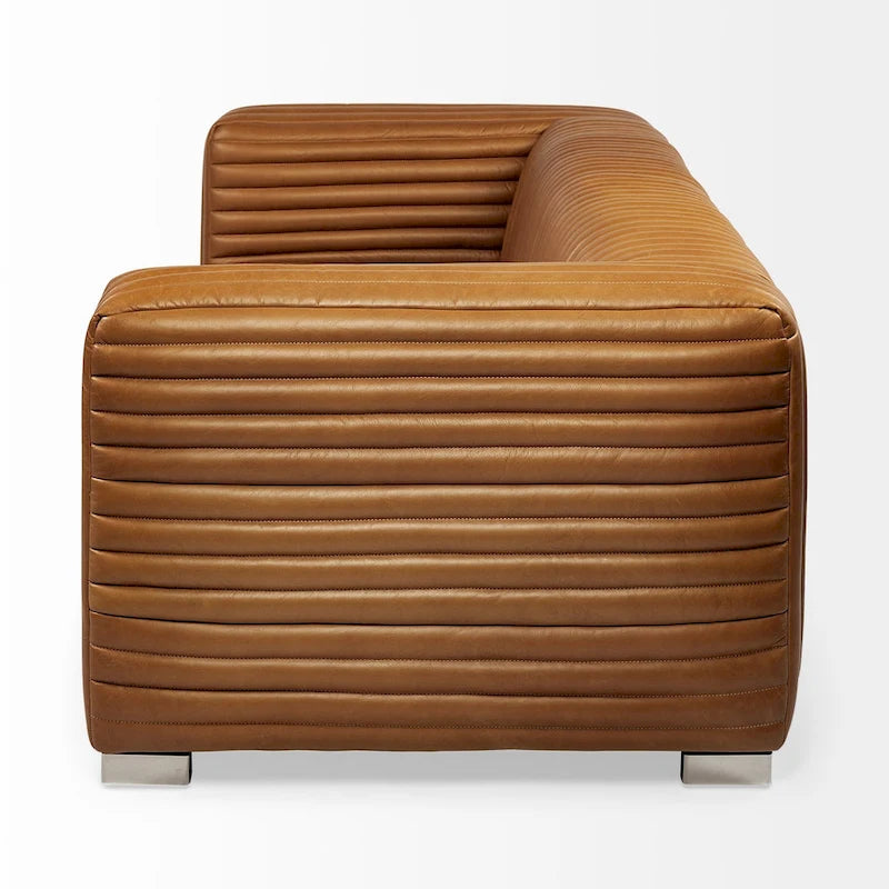 Sofa obita naturalną skórą w kolorze koniakowym - 86.6L x 38.6W x 26.4H