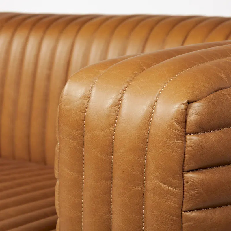 Sofa mit Cognac-Echtlederbezug - 86.6L x 38.6B x 26.4H