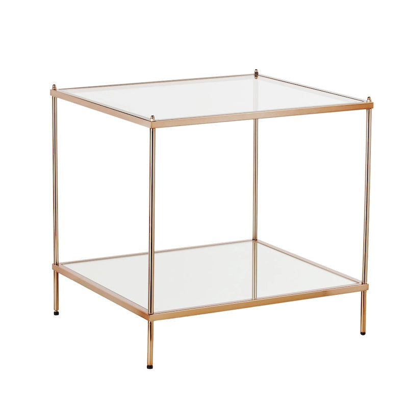 Glam Mirrored Glass Side Table with Gold Metal Frame, Glamorous Living Room Accent Table