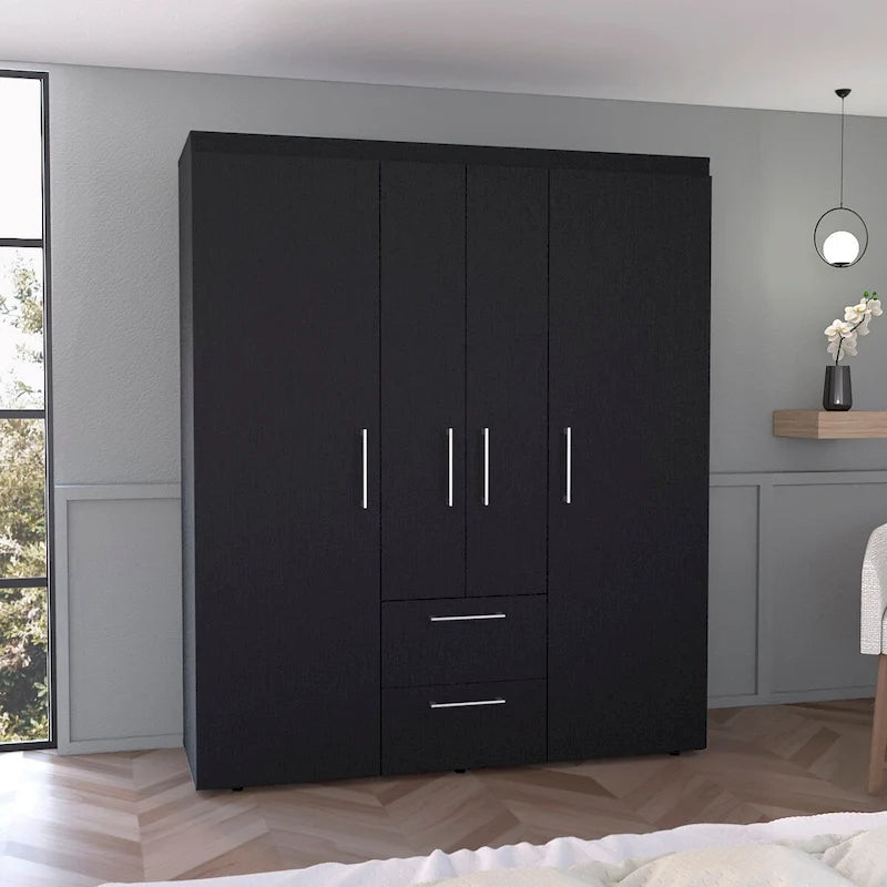 Kleiderschrank mit Kleiderstangen, Einlegeböden und 2 Schubladen