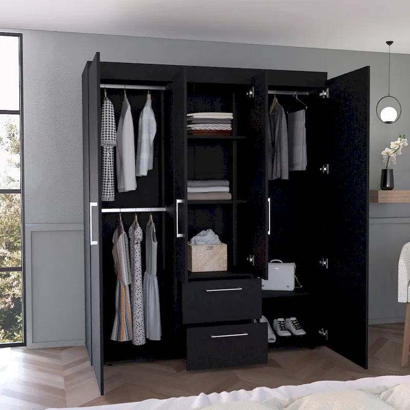 Kleiderschrank mit Kleiderstangen, Einlegeböden und 2 Schubladen