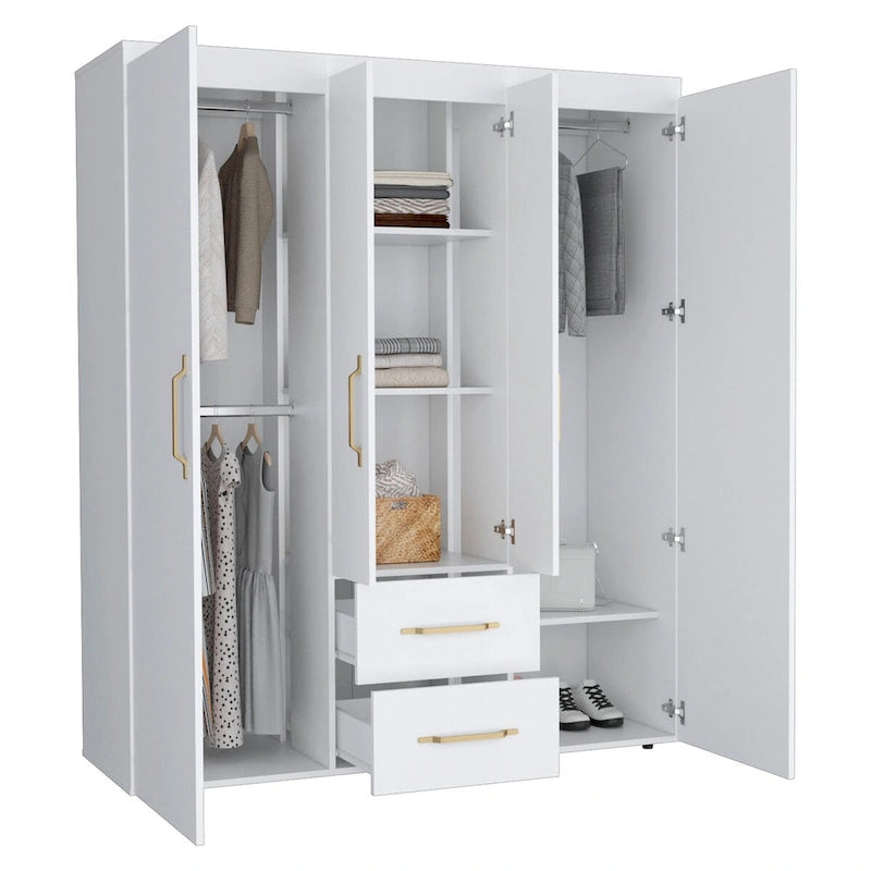 Kleiderschrank mit Kleiderstangen, Einlegeböden und 2 Schubladen