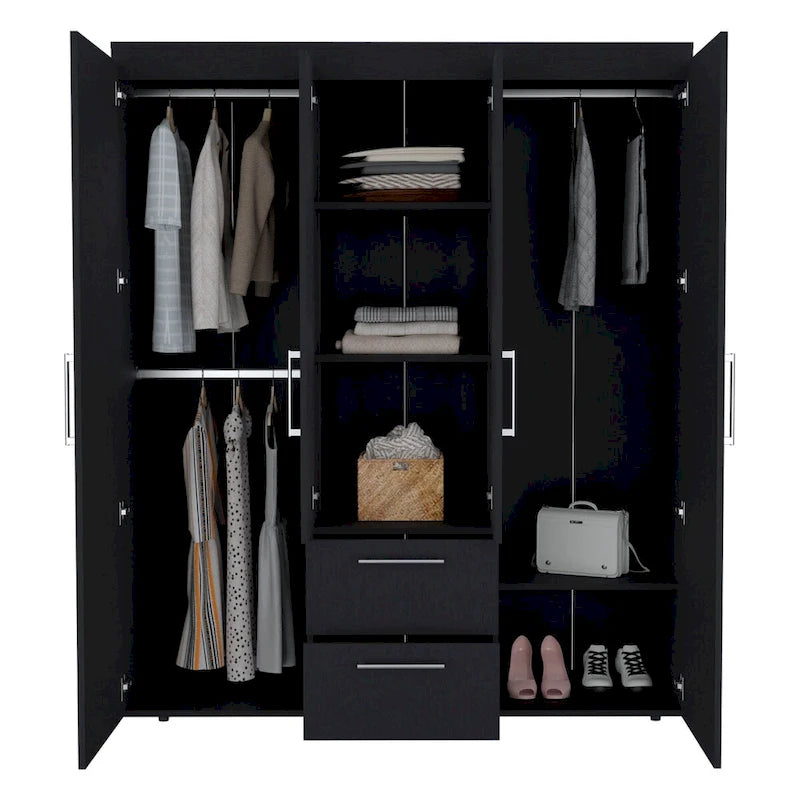 Kleiderschrank mit Kleiderstangen, Einlegeböden und 2 Schubladen