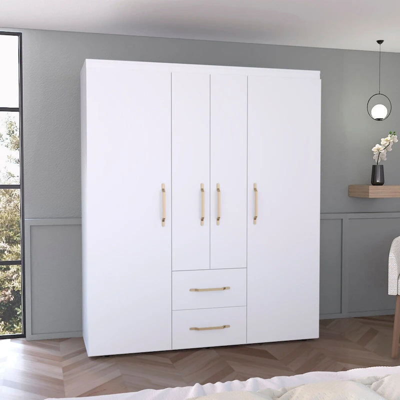 Kleiderschrank mit Kleiderstangen, Einlegeböden und 2 Schubladen
