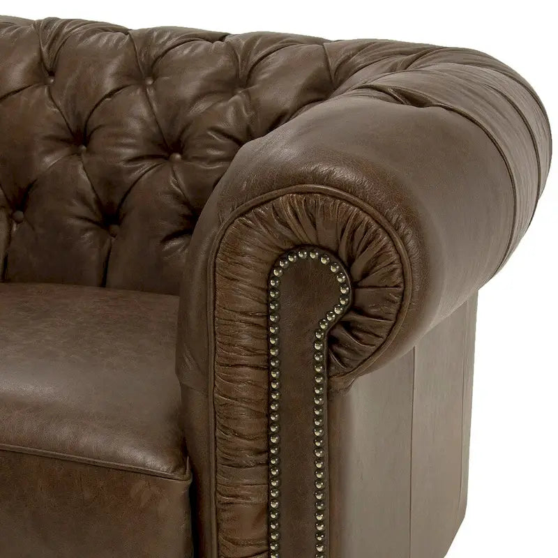 Divano Chesterfield in pelle marrone effetto invecchiato trapuntata