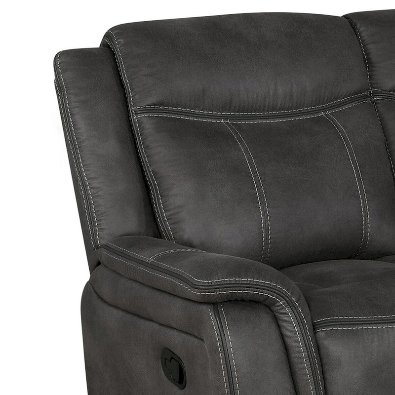 85-Zoll-Sofa mit manueller Bewegungsfunktion und Liegesitzen, schwarzes Kunstleder mit Gel-Memory-Schaum