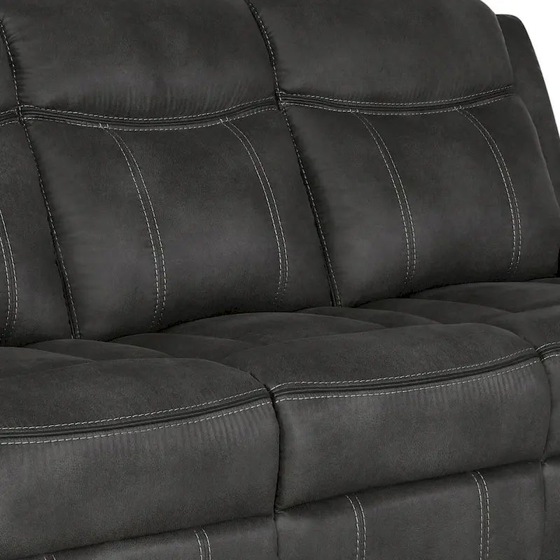 85-Zoll-Sofa mit manueller Bewegungsfunktion und Liegesitzen, schwarzes Kunstleder mit Gel-Memory-Schaum