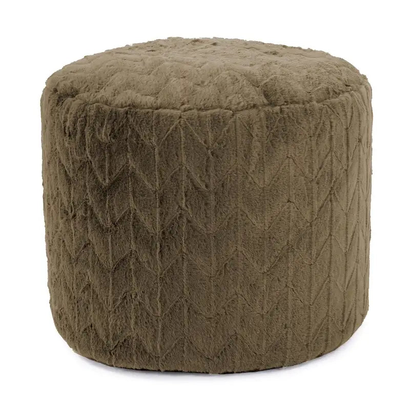 Hoher runder Pouf-Hocker in Angora Moss, Boho-Bodensitz und Fußstütze fürs Wohnzimmer