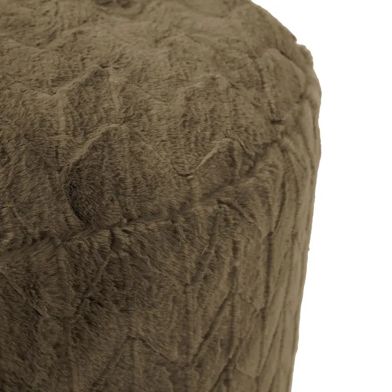 Hoher runder Pouf-Hocker in Angora Moss, Boho-Bodensitz und Fußstütze fürs Wohnzimmer