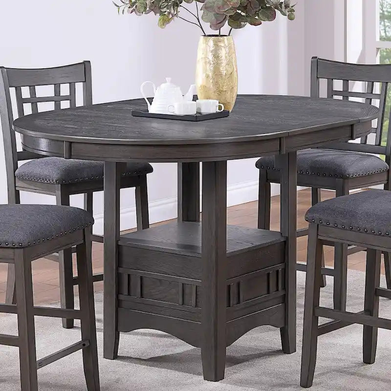 Table à manger ronde en bois avec espace de rangement gris