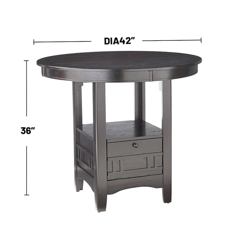 Table à manger ronde en bois avec espace de rangement gris