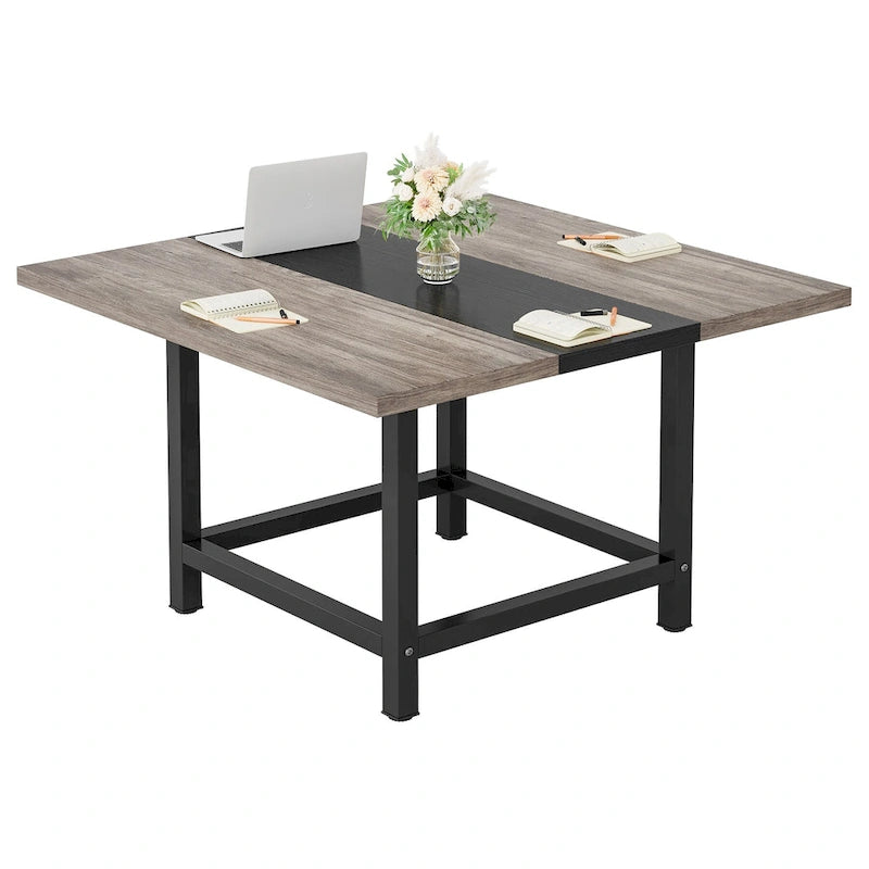 Kleiner Konferenzraumtisch für 4 Personen, quadratischer 40-Zoll-Holztisch fürs Homeoffice - 39-Zoll-D